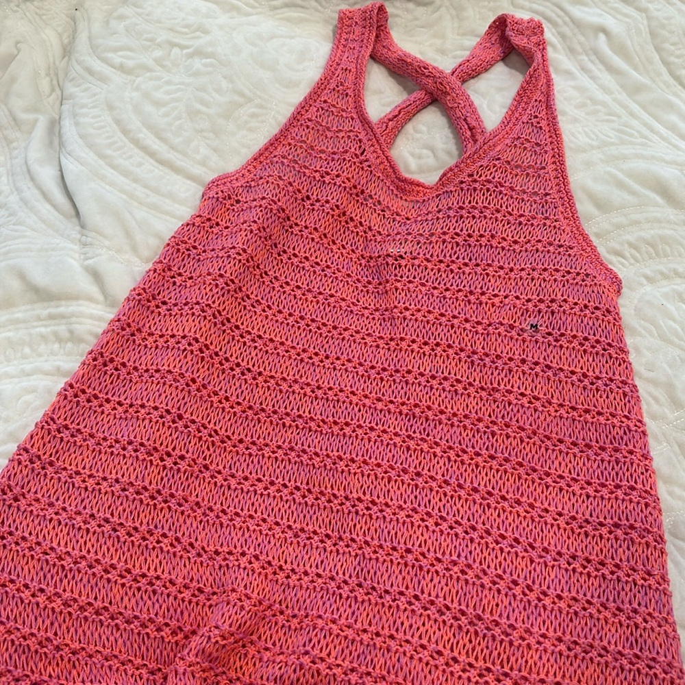 Pink And Lavender Crocheted Knit Racer Back Tank Top-M-NWT